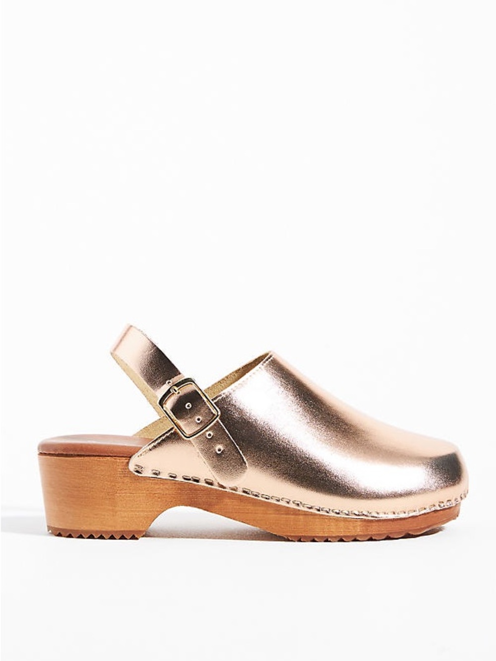 Anthropologie Abba Rose Gold Metallic Leather Clogs.